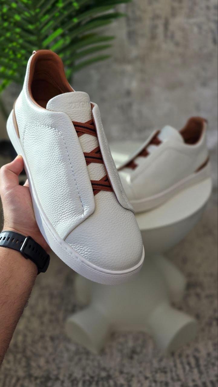 Zegna White Leather Slip-On Sneakers