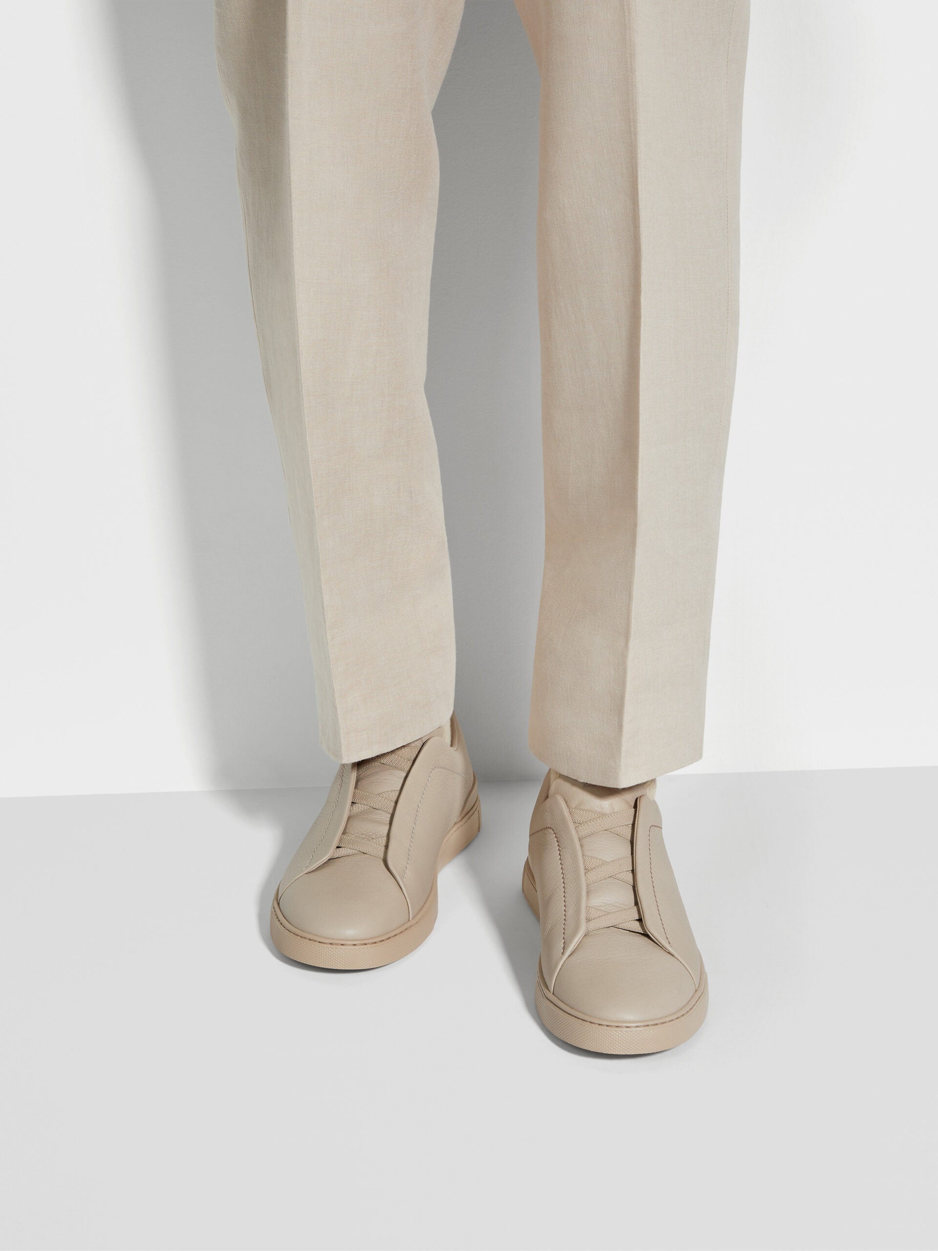 ZEGNA Beige Deerskin Triple Stitch™ Sneakers