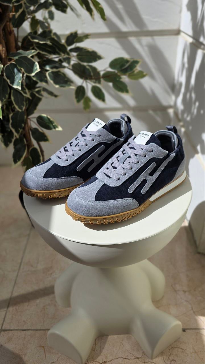 Hermes Grey and Black Suede Sneakers