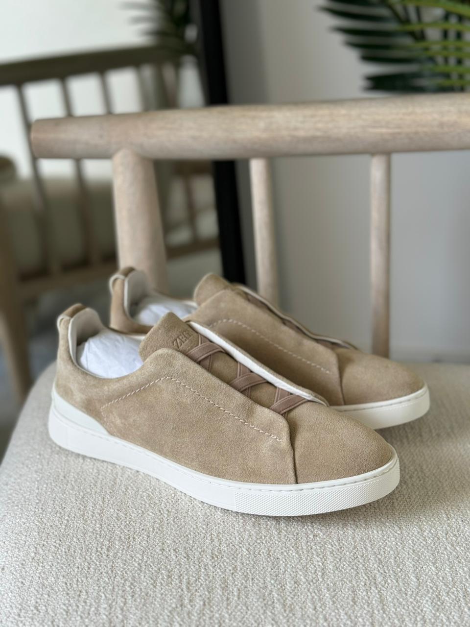 Zegna TerraFlex Suede Slip-On Sneakers – Desert Sand Edition