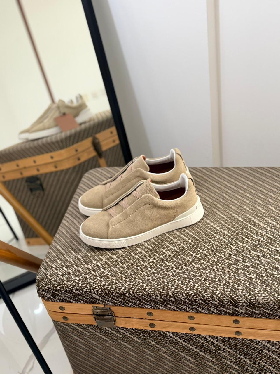 Zegna TerraFlex Suede Slip-On Sneakers – Desert Sand Edition