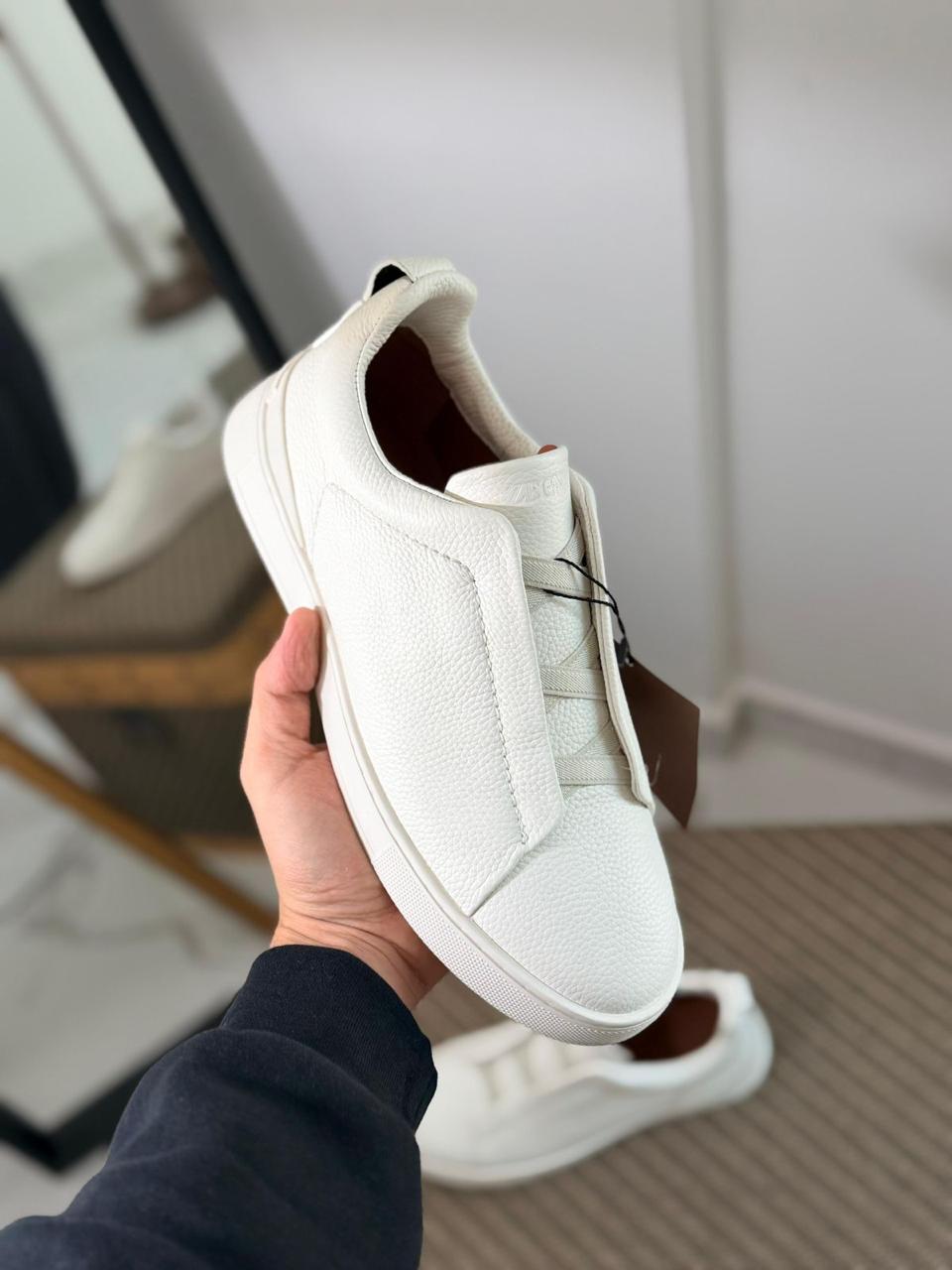 ZEGNA Triple Stitch™ slip-on sneaker in white leather.