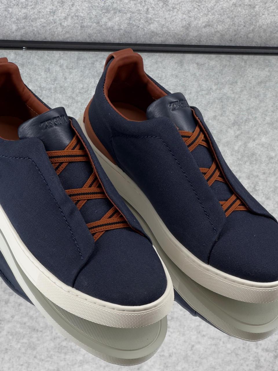 Zegna Navy Slip-On Sneakers