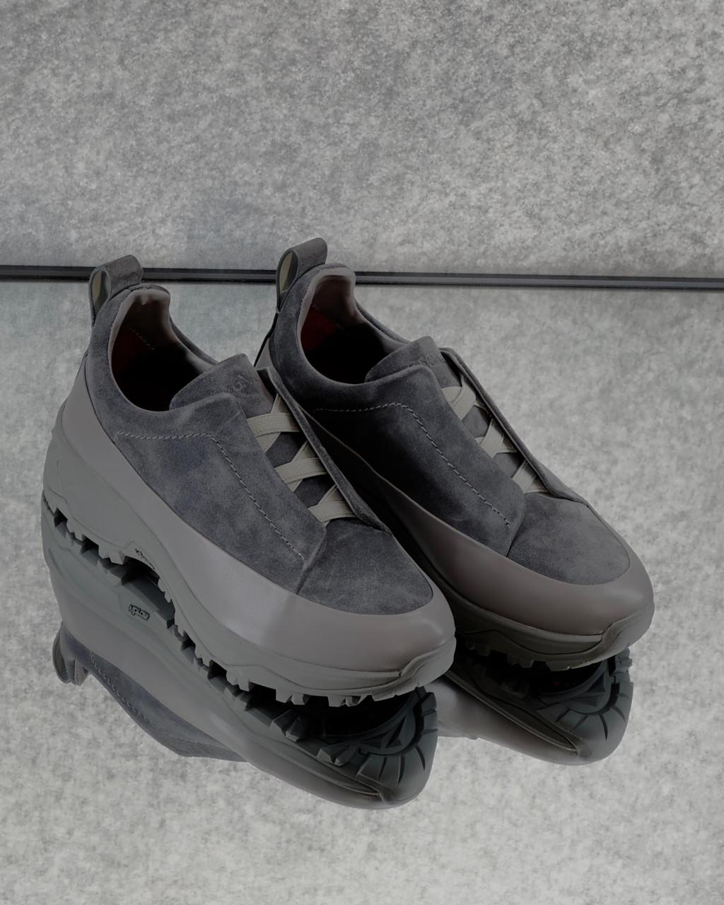 Zegna Grey Suede Slip-On Sneakers