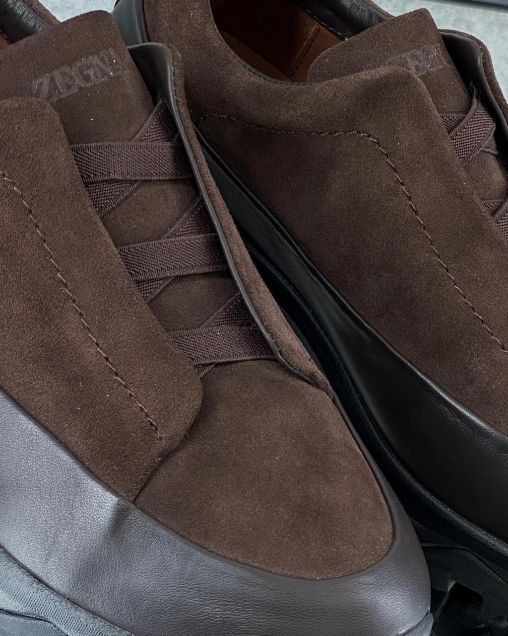 Zegna Brown Suede Utility Slip-On Sneakers