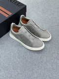 Zegna Grey Croc-Embossed Slip-On Sneakers
