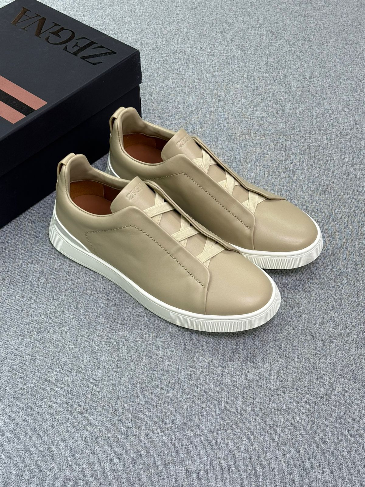 Zegna Minimal Leather Lace-Cover Sneakers
