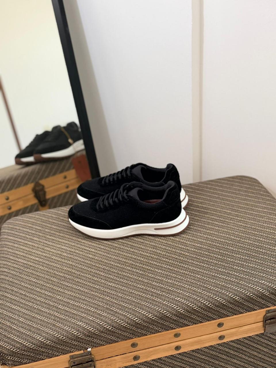 Loro piana Black Suede Low-Top Sneakers