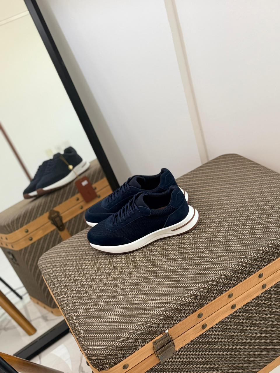 Loro piana Navy Mesh & Suede Sneakers