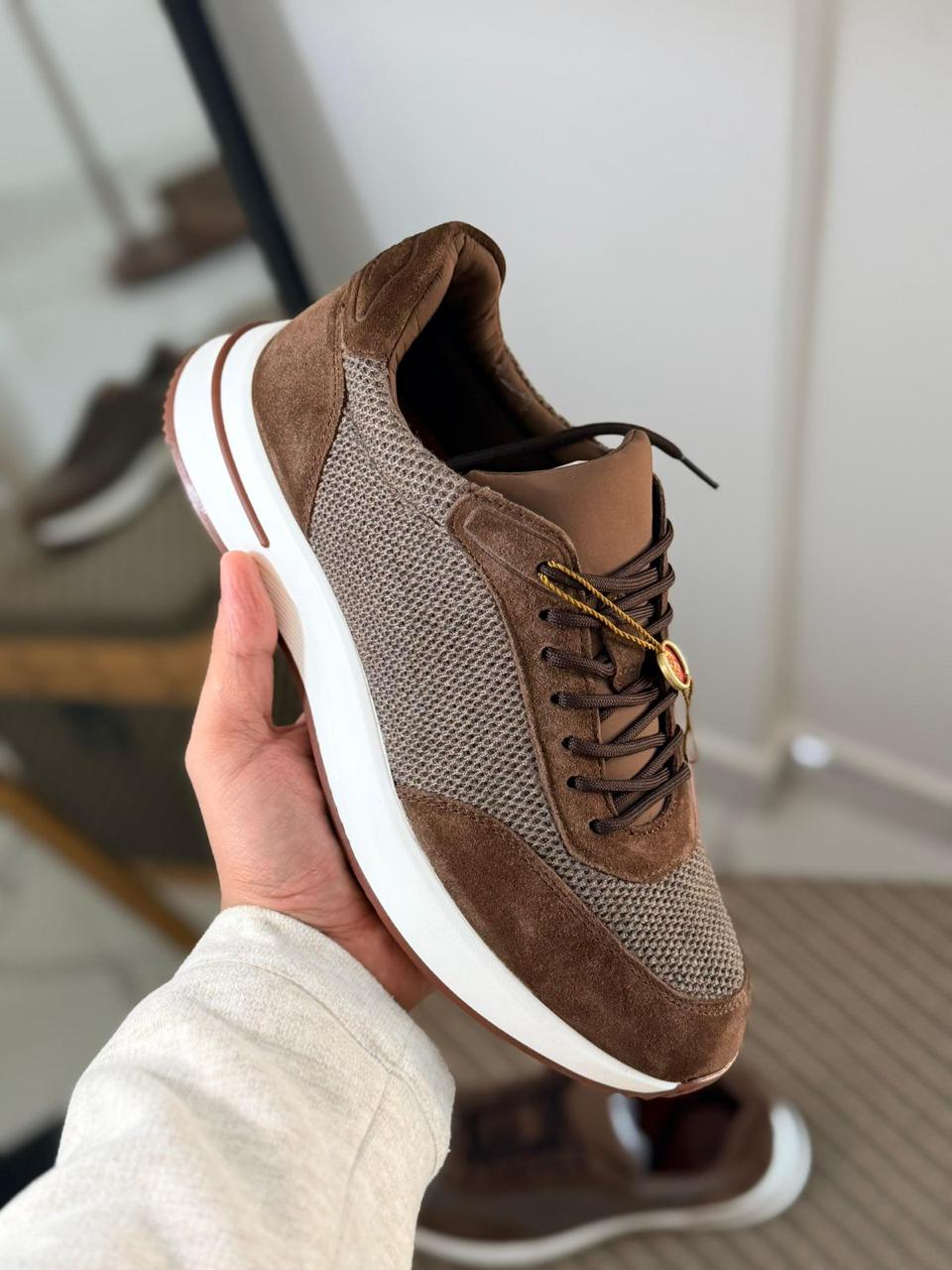 Loro piana Brown Mesh & Suede Low-Top Sneakers