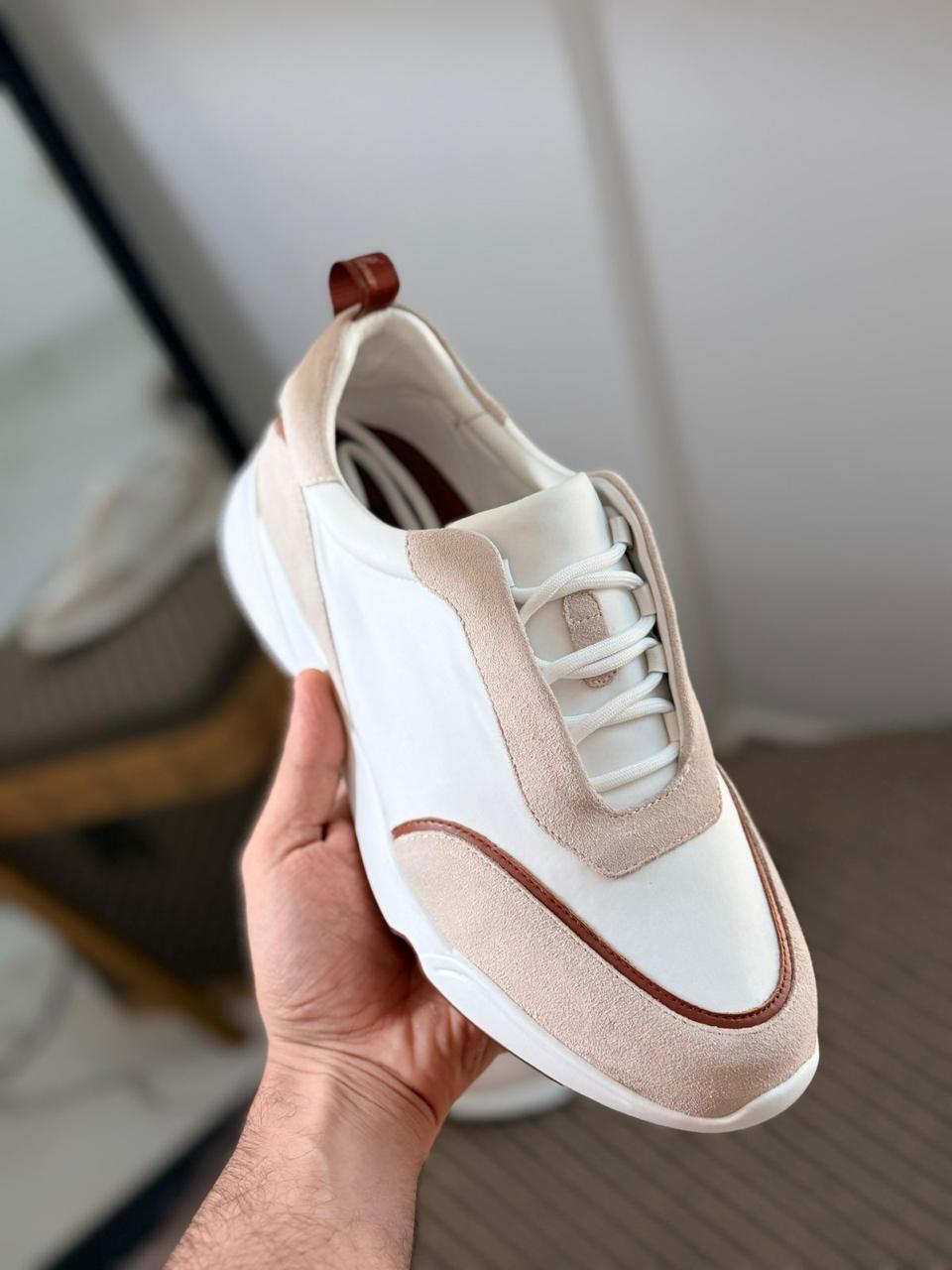 Loro piana Suede-Trim White Sneakers