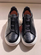 Zegna Croc-Embossed Leather Lace-Cover Sneakers