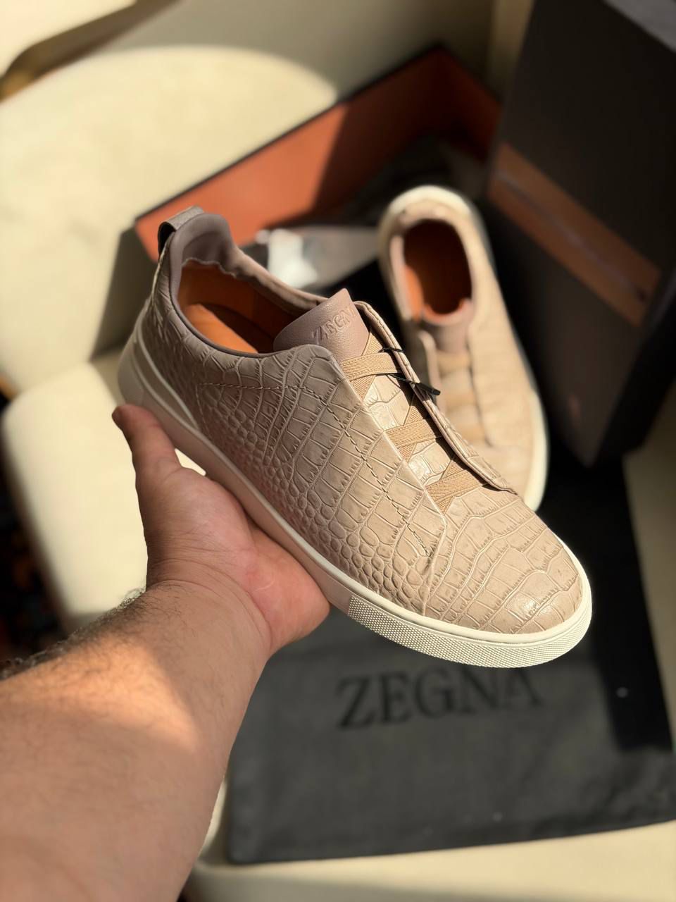 Zegna Full Croc-Embossed Leather Sneakers