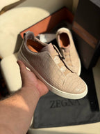Zegna Full Croc-Embossed Leather Sneakers