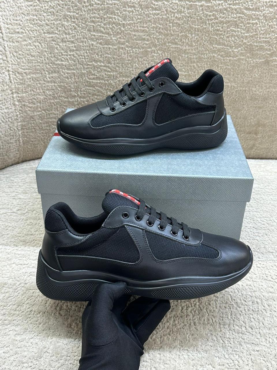 Prada America’s Cup Leather and Bike Fabric Sneakers (Black)