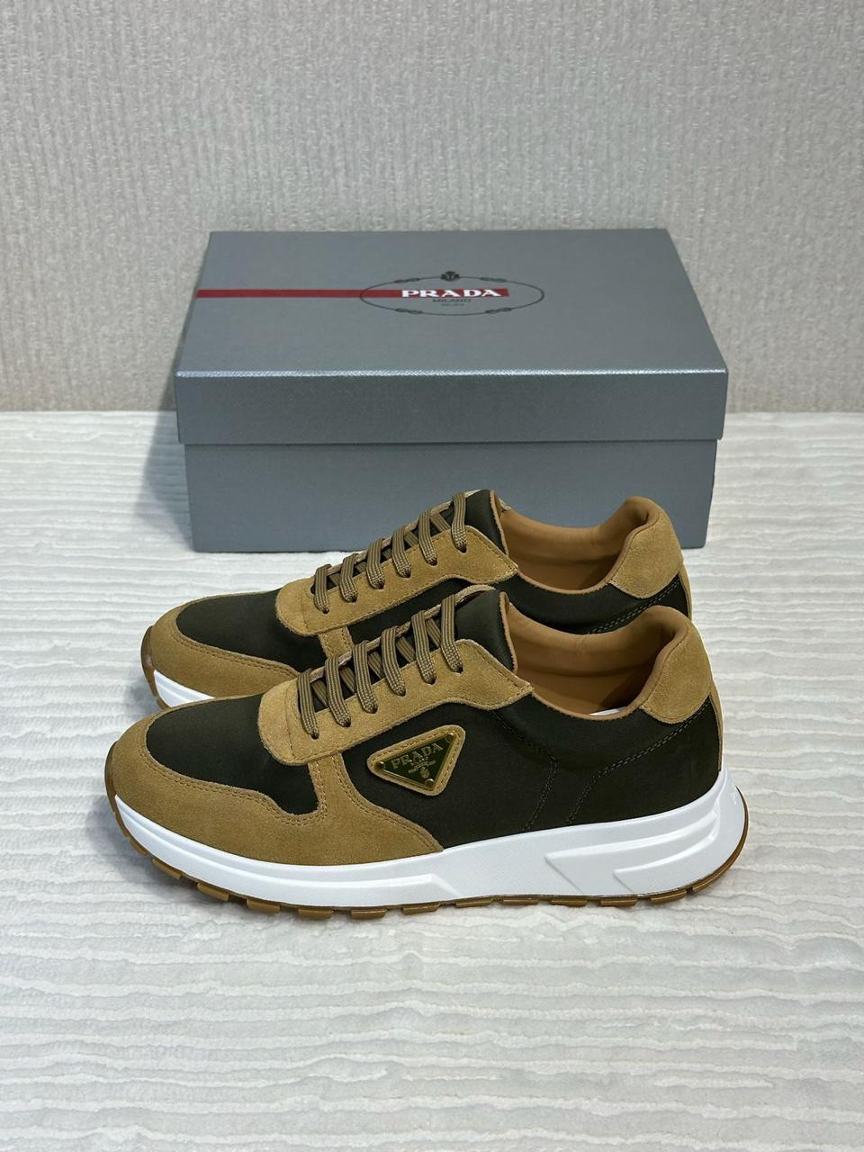 Prada Prax Suede and Re-Nylon Sneakers (Tobacco/Black)