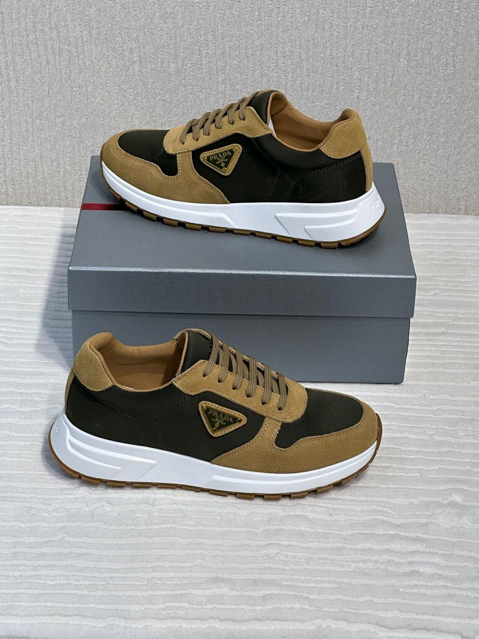 Prada Prax Suede and Re-Nylon Sneakers (Tobacco/Black)