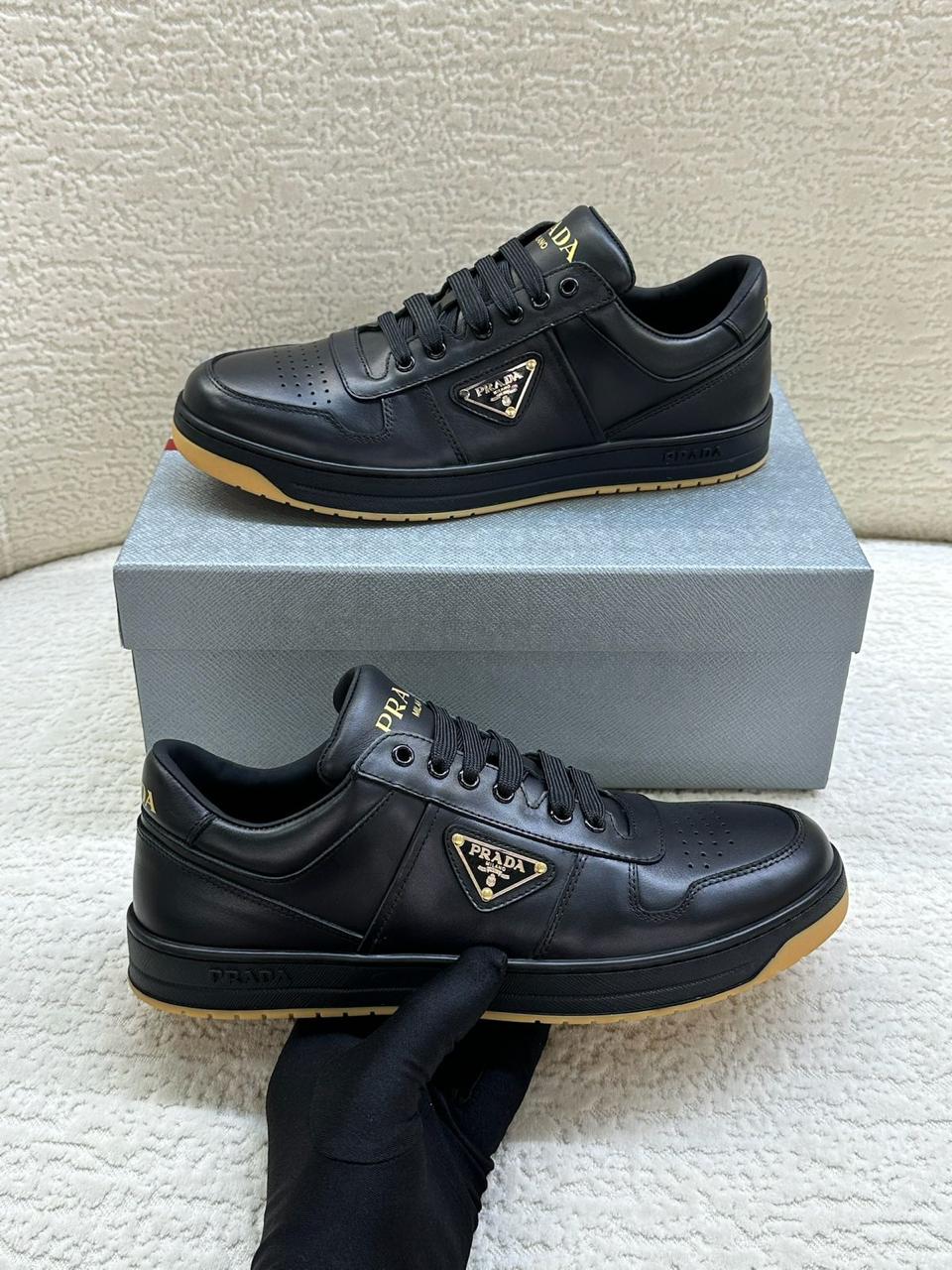 Prada District Leather Sneakers (Black/Gum)
