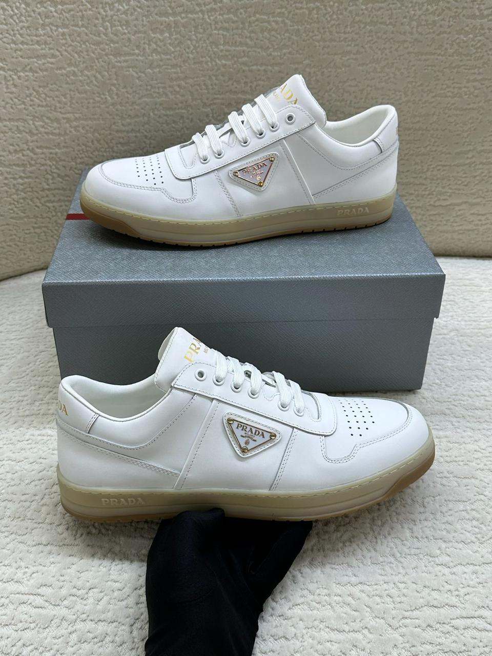 Prada District Leather Sneakers (White/Gum)