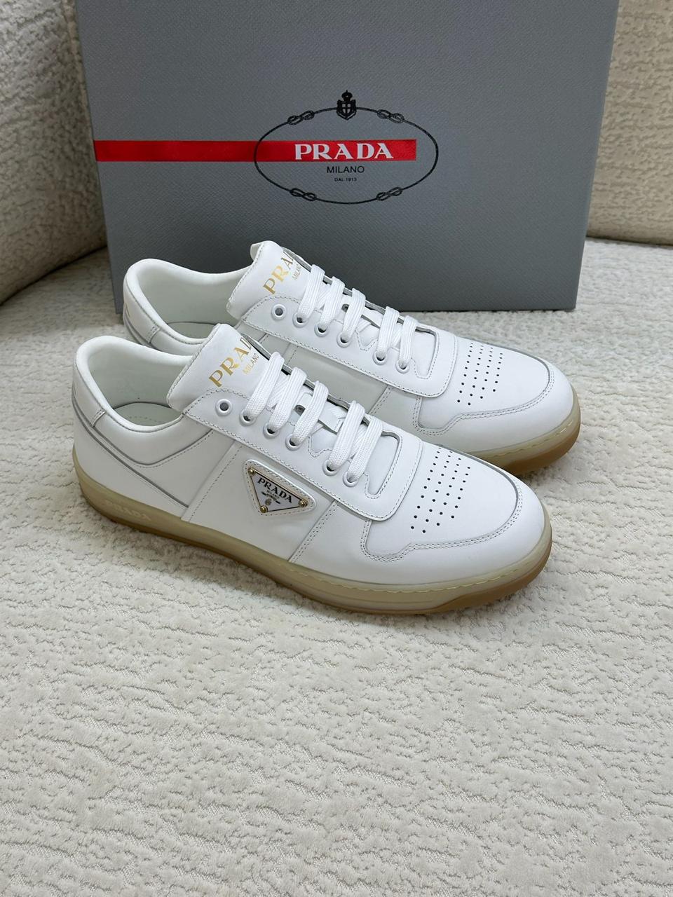 Prada District Leather Sneakers (White/Gum)