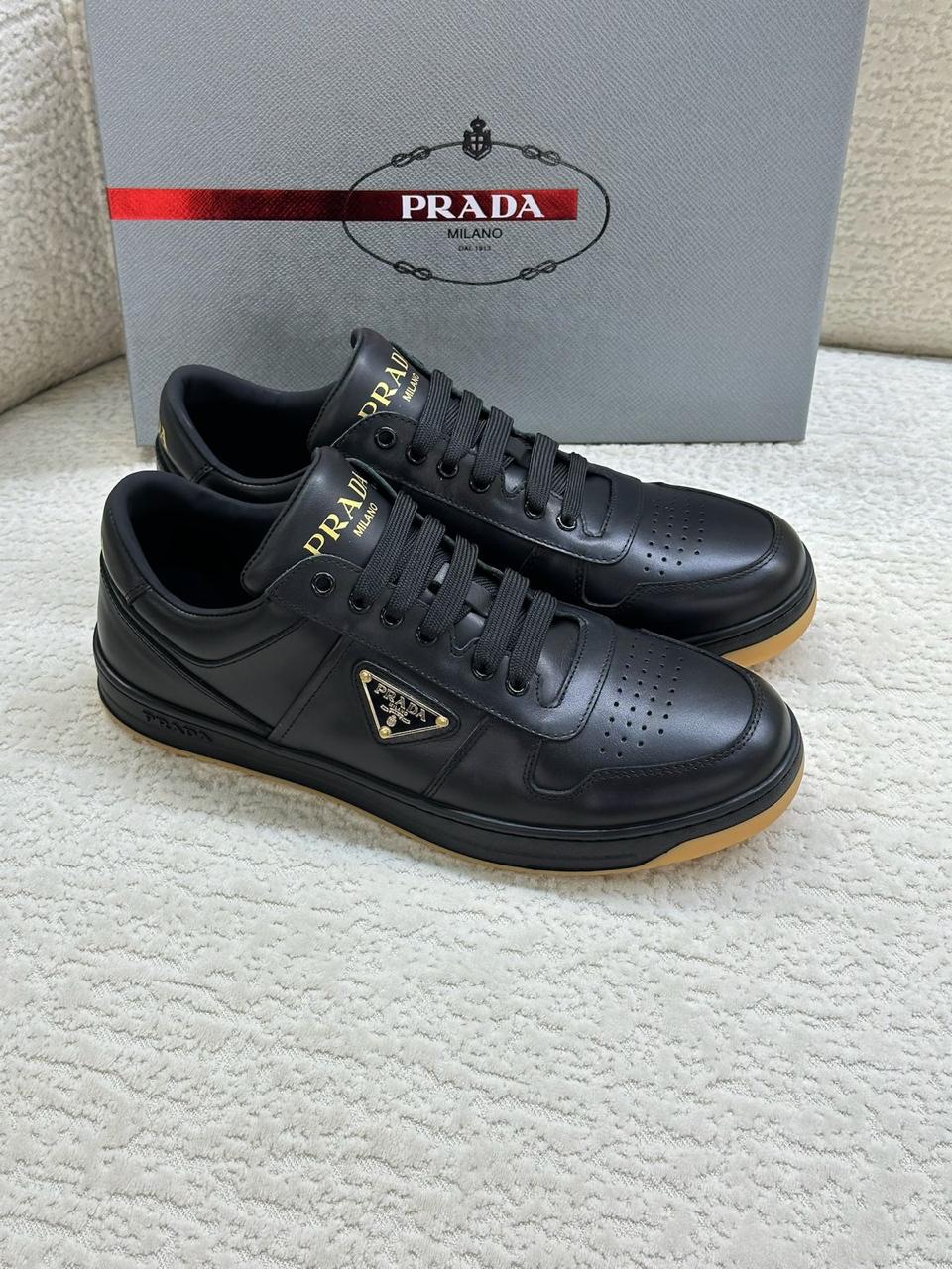Prada District Leather Sneakers (Black/Gum)