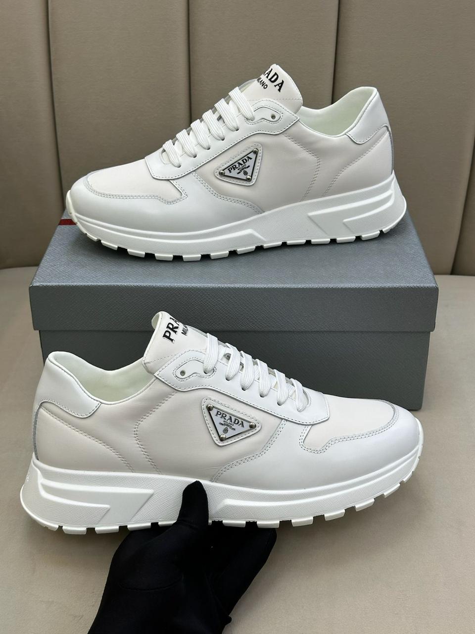 Prada Prax 01 Re-Nylon and Leather Sneakers (White)