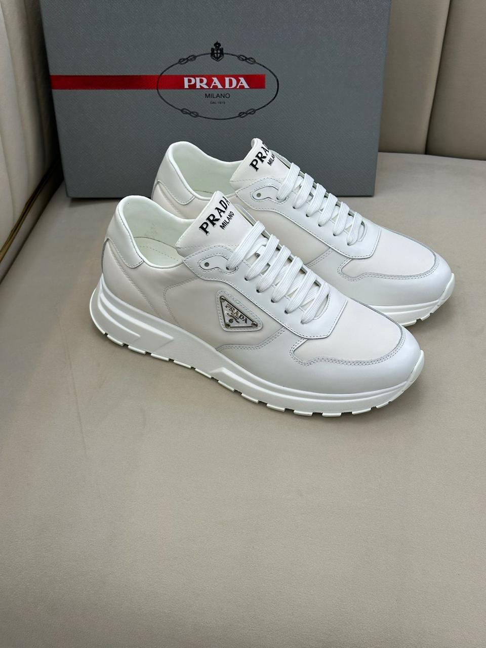 Prada Prax 01 Re-Nylon and Leather Sneakers (White)