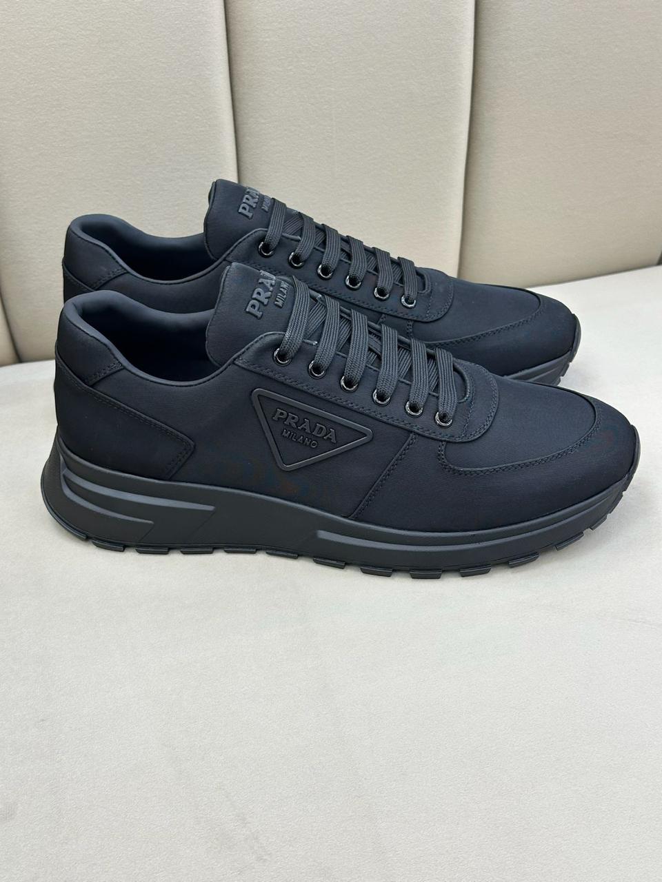 Prada Re-Nylon and Brushed Leather Sneakers (Triple Black)