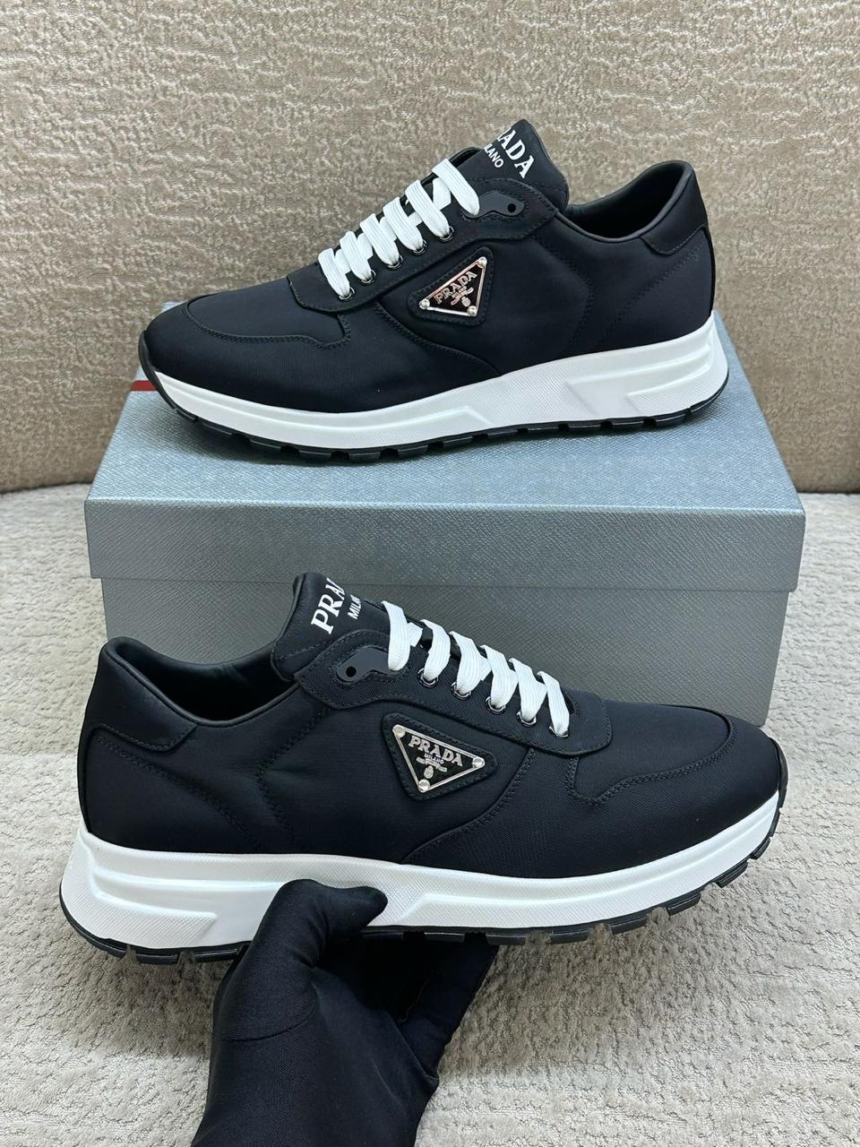 Prada Prax 01 Re-Nylon andLeather Sneakers in Black