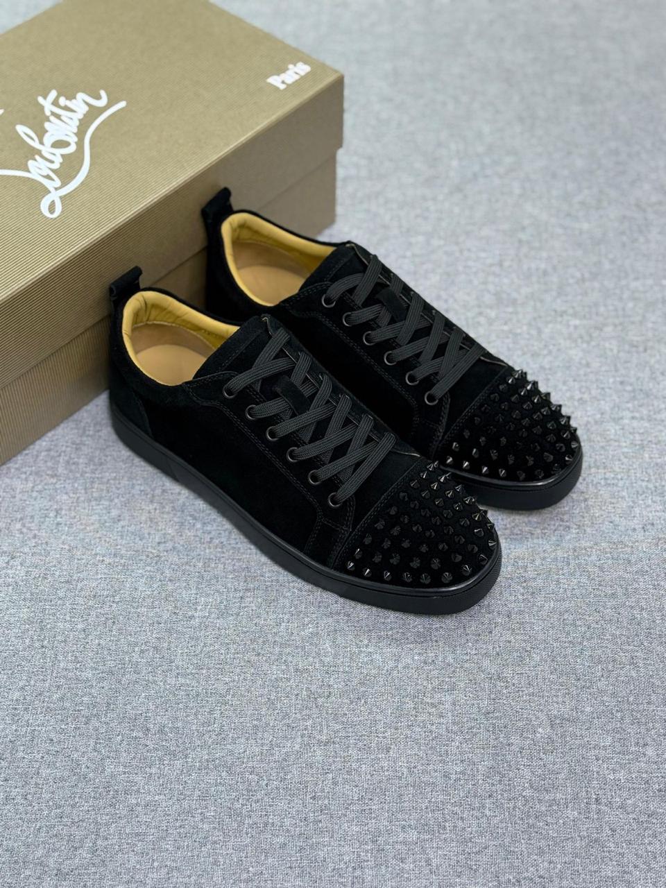 Christian Louboutin Louis Junior Spikes Black Suede Sneakers