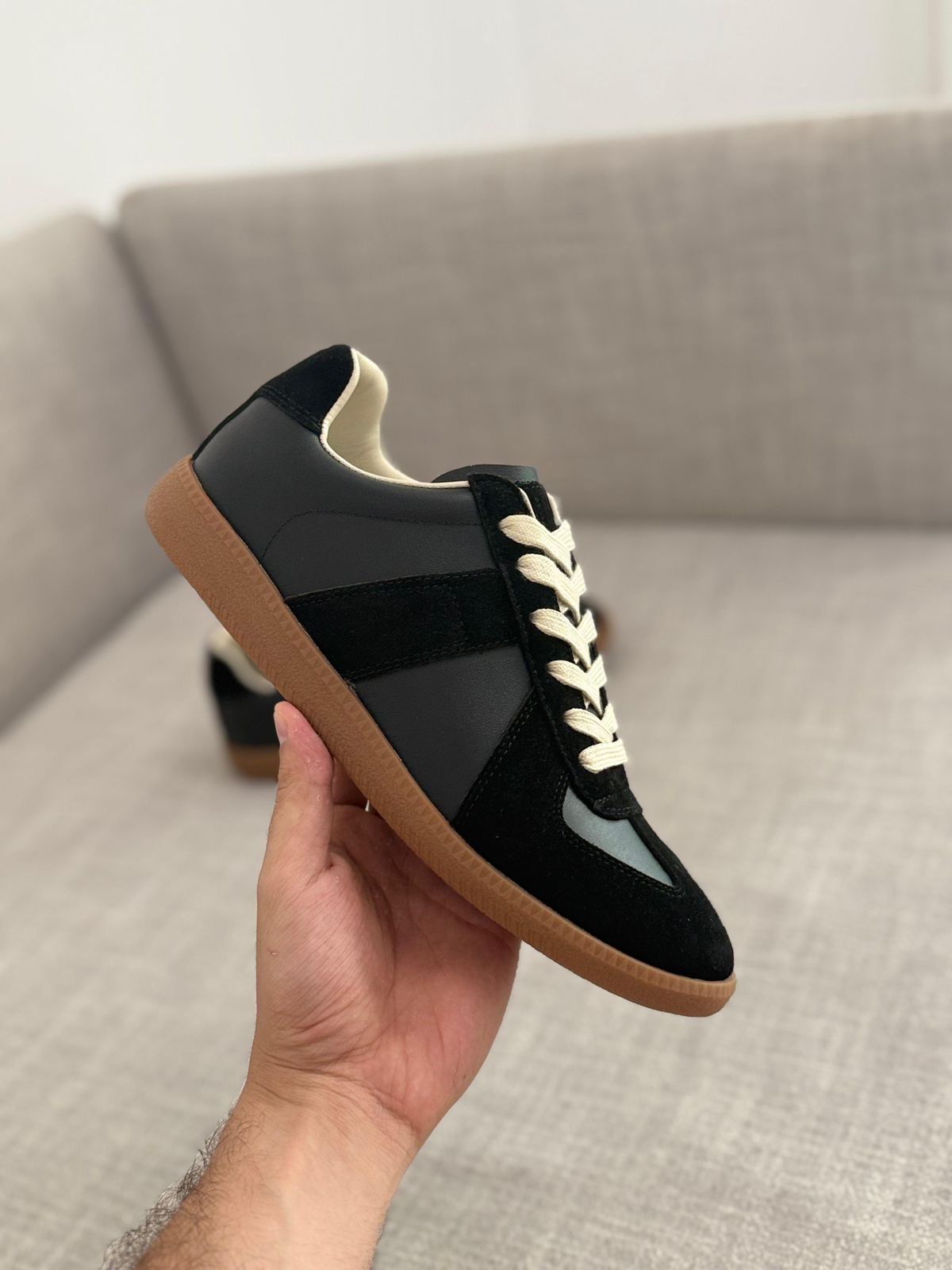Maison Margiela Replica Low-Top Leather Sneakers (Black / Gum)