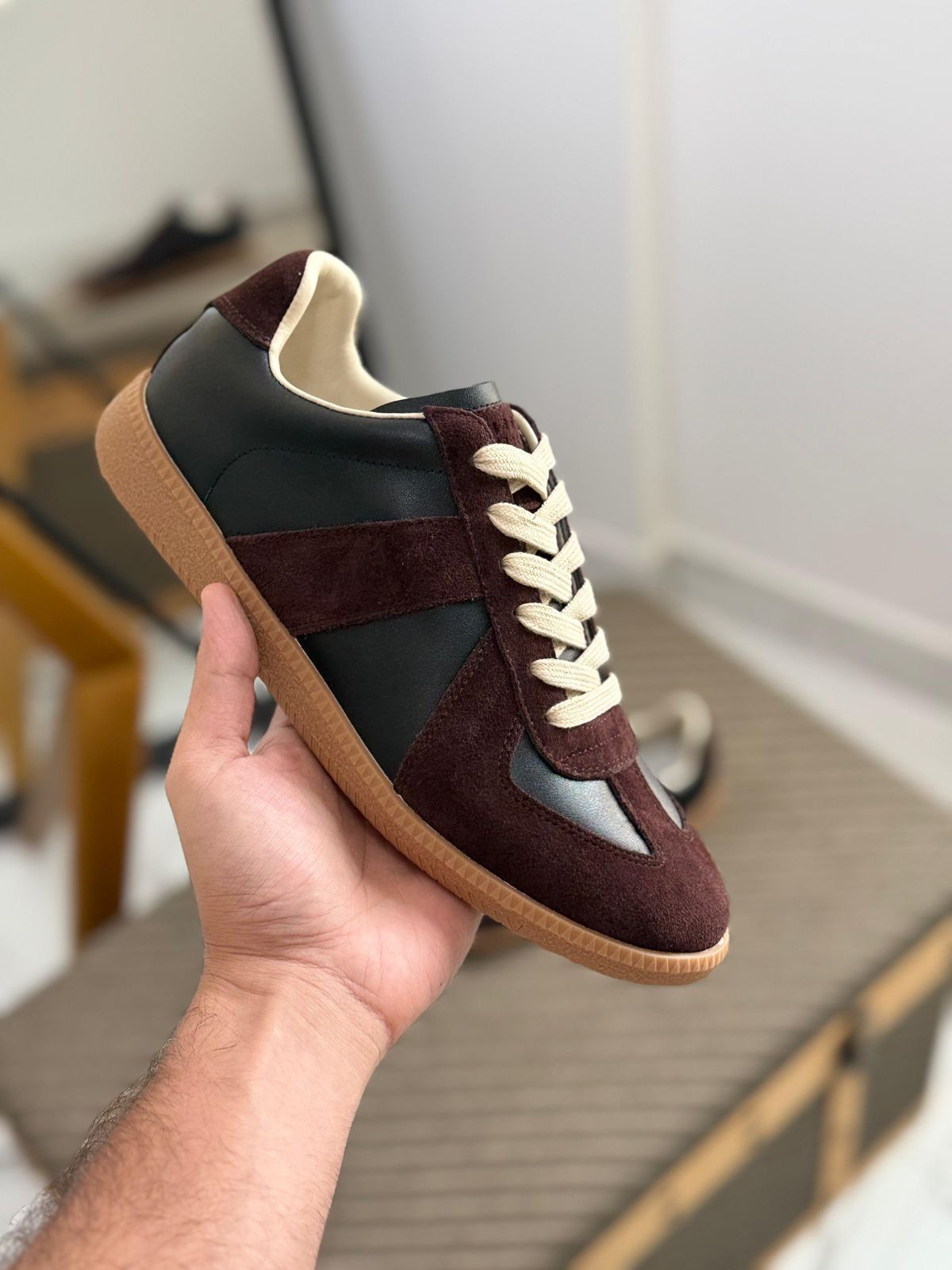 Maison Margiela Replica Low-Top Leather Sneakers (Burgundy / Dark Brown / Gum)