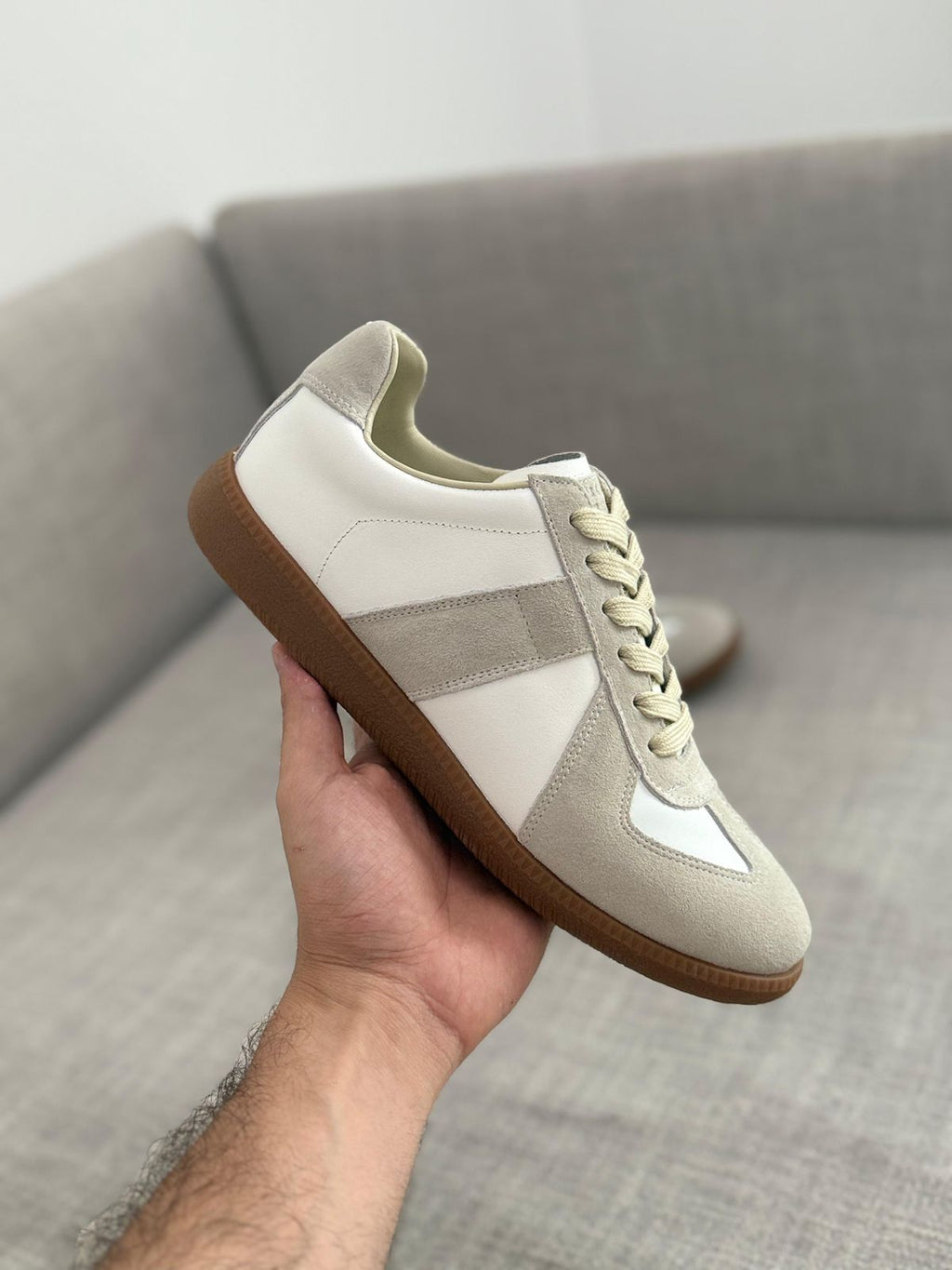 Maison Margiela Replica Low-Top Leather Sneakers (White / Grey / Gum)