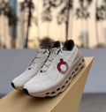On Running Cloudmonster (Undyed-White/Creek or Ivory/Burgundy accents)