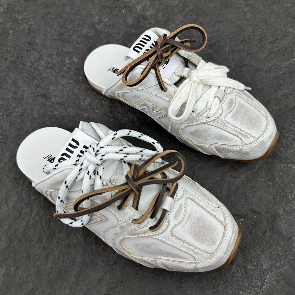 New Balance x Miu Miu 530 SL Leather Mules (White / Distressed)