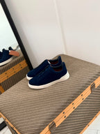ZEGNA Triple Stitch Low-Top Sneakers (Navy Blue Suede)
