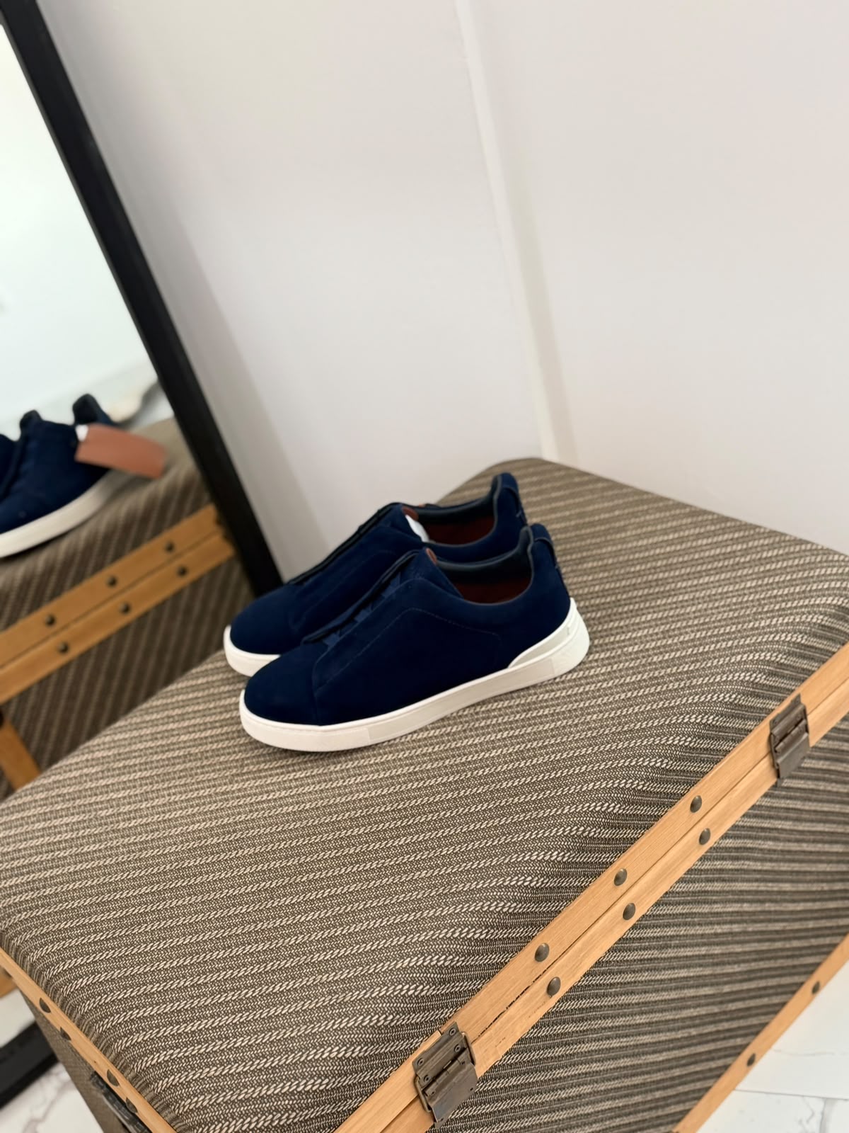 ZEGNA Triple Stitch Low-Top Sneakers (Navy Blue Suede)