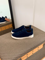 ZEGNA Triple Stitch Low-Top Sneakers (Navy Blue Suede)
