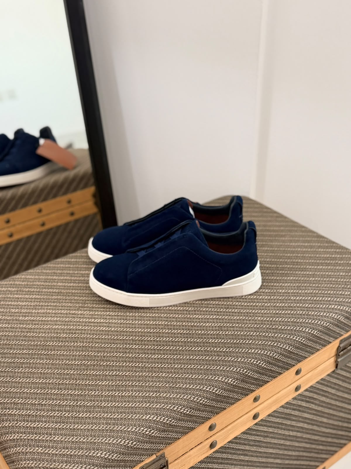 ZEGNA Triple Stitch Low-Top Sneakers (Navy Blue Suede)