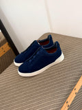 ZEGNA Triple Stitch Low-Top Sneakers (Navy Blue Suede)