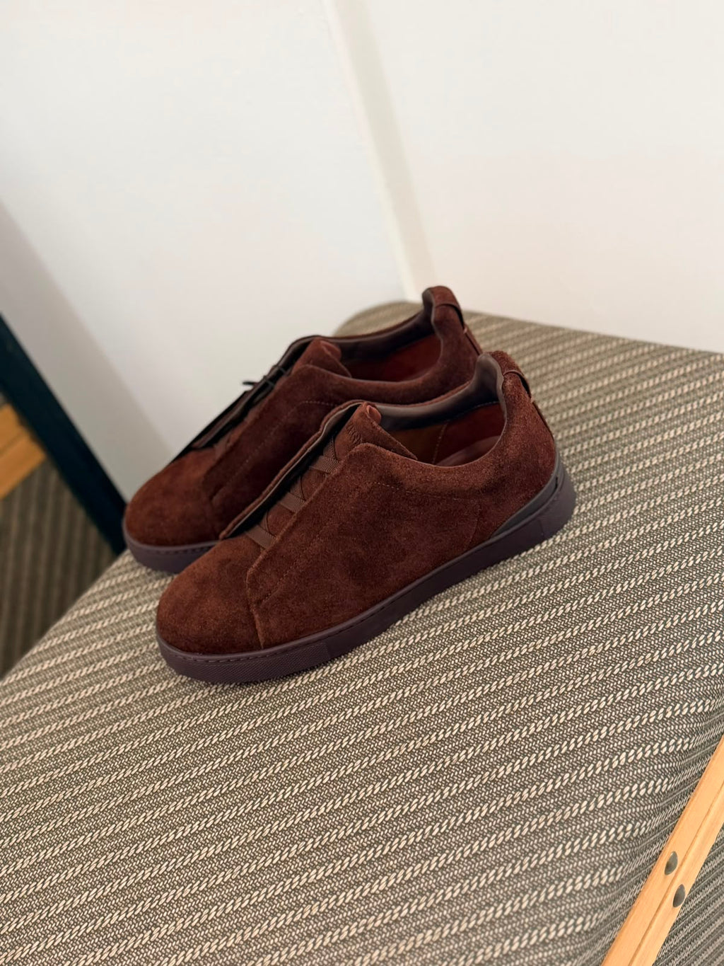 ZEGNA Triple Stitch Low-Top Sneakers (Dark Brown Suede)
