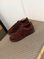 ZEGNA Triple Stitch Low-Top Sneakers (Dark Brown Suede)