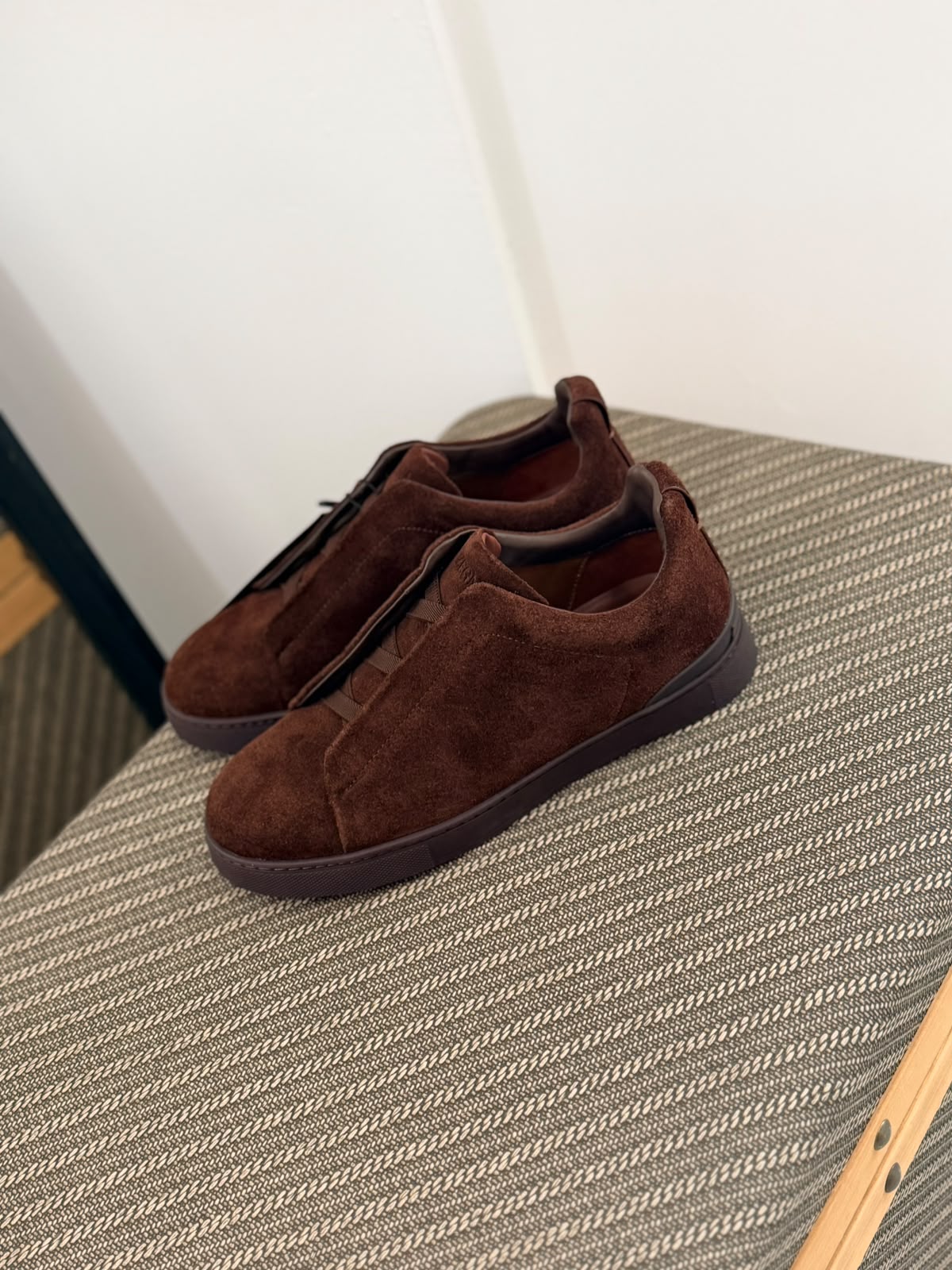 ZEGNA Triple Stitch Low-Top Sneakers (Dark Brown Suede)