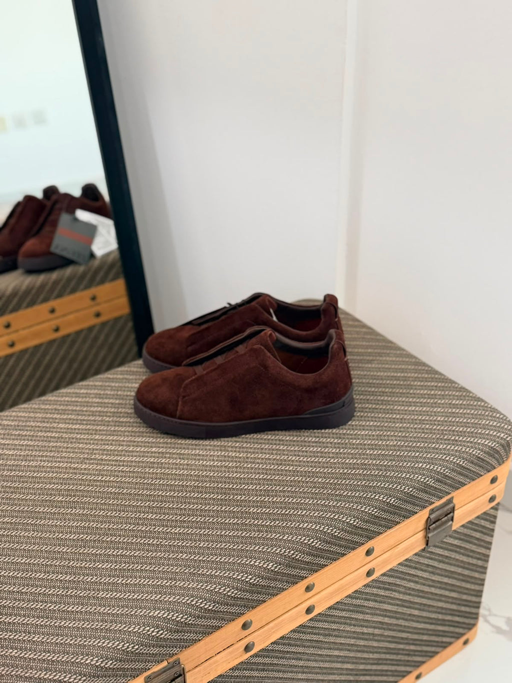 ZEGNA Triple Stitch Low-Top Sneakers (Dark Brown Suede)