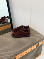 ZEGNA Triple Stitch Low-Top Sneakers (Dark Brown Suede)