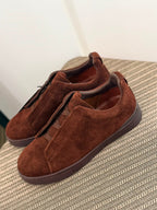 ZEGNA Triple Stitch Low-Top Sneakers (Dark Brown Suede)