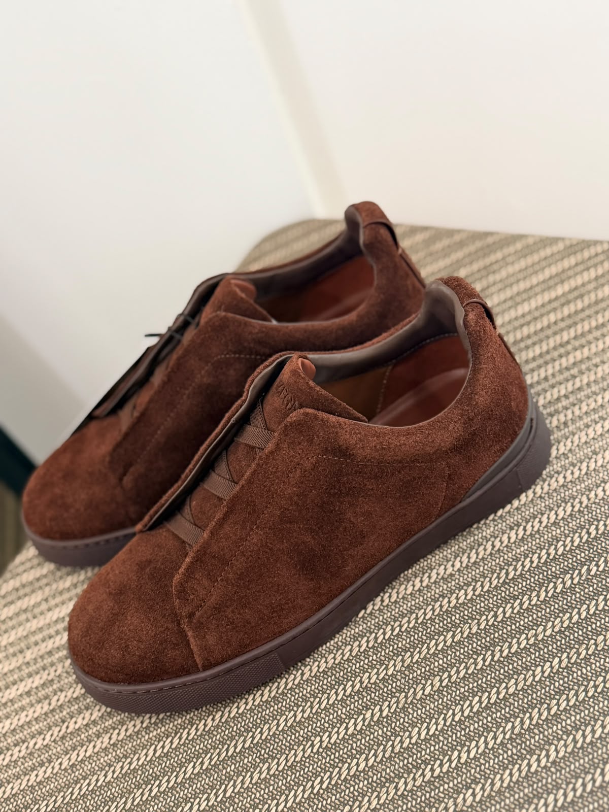 ZEGNA Triple Stitch Low-Top Sneakers (Dark Brown Suede)