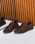 ZEGNA Triple Stitch Low-Top Sneakers (Dark Brown Suede / Espresso)