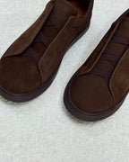 ZEGNA Triple Stitch Low-Top Sneakers (Dark Brown Suede / Espresso)