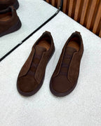 ZEGNA Triple Stitch Low-Top Sneakers (Dark Brown Suede / Espresso)